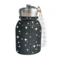 Bling rhinestone stainless steel insulated water bottle with pearl strap, portable cute tumbler. - 300ml (10oz) / Black (Pearl Decor)