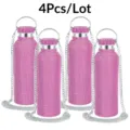 4Pcs Rhinestone Stainless Steel Water Bottle with Chain Pink Insulated Tumbler Set - 350ml / Style with Chain / Four-Piece Set / Rose Red