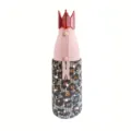 Bling rhinestone 12oz stainless steel vacuum insulated water bottle with crown lid for women - 350ml / Leopard Print