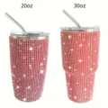 Bling rhinestone stainless steel tumbler with straw 20oz 30oz glitter travel water cup - Red