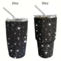 Rhinestone stainless steel insulated tumbler with straw 20oz 30oz bling travel cup - Black
