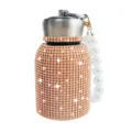 Bling rhinestone stainless steel insulated water bottle with pearl strap portable thermos cup - 300ml (10oz) / Gold (Pearl Decor)