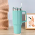 40oz edelstahl isolierbecher mit griff und strohhalm mintgrün reisebecher autobecher - 1200ml (40oz) / Seeblau