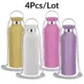Rhinestone Insulated Water Bottle with Chain Strap 4Pcs Set Portable Stainless Steel - Multicolor