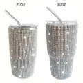 20oz 30oz rhinestone stainless steel tumbler with straw vacuum insulated glitter travel cup - Multicolor