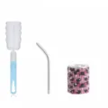 Rhinestone mini wine tumbler set with stainless steel straw and sponge cleaning brush portable. - Leopard Pink (Straight) With Sponge Brush / 3oz Pack