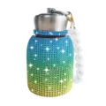 Bling rhinestone insulated water bottle with pearl strap portable gradient stainless steel cup - 300ml (10oz) / Multicolor (Artificial Pearl Decor)