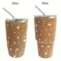 20oz 30oz Rhinestone Stainless Steel Tumbler Bling Insulated Travel Mug with Straw - Gold