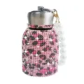 Bling rhinestone stainless steel thermos water bottle with pearl strap cute portable girl belly cup - 300ml (10oz) / Pink Leopard (Artificial Pearl Decor)