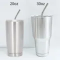 Stainless steel insulated tumbler 20oz 30oz vacuum travel mug with straw and lid SKU - Stainless Steel Silver
