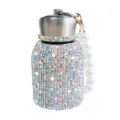 Rhinestone Stainless Steel Belly Cup Bling Insulated Water Bottle with Pearl Bracelet Strap - 300ml (10oz) / Colorful White (Artificial Pearl Decor)