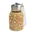Bling rhinestone stainless steel thermos bottle with pearl handle portable cute insulated water cup - 300ml (10oz) / Colorful Gold (Artificial Pearl Decor)