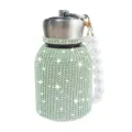Bling Rhinestone Stainless Steel Insulated Water Bottle with Pearl Strap Cute Thermos Cup - 300ml (10oz) / Green (Artificial Pearl Decor)