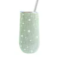 6oz Bling Rhinestone U-Shaped Stainless Steel Insulated Tumbler with Green Straw Cup - Green