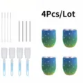 4-teiliges Strass Edelstahl Weintasse Becher Set mit Strohhalmen und Reinigungsbürsten. - 4-teiliges Set (Mit Bürste & Strohhalm) / Regenbogen