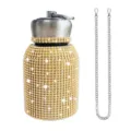 Glitter rhinestone stainless steel water bottle with chain bling big belly thermos cup. - 300ml (10oz) / Bright Gold (Chain Decor)