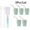 Set of 5 rhinestone mini stainless steel tumblers with straws and cleaning brushes party cups - Tapered Style (With Brushes) / 5 Pieces / Green