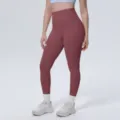 High-waisted solid color yoga leggings for women, breathable and comfortable fitness running. - S / Bottoms / Wine Red
