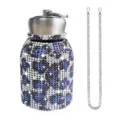 Rhinestone stainless steel belly thermos cup with chain strap portable sports bottle - 300ml (10oz) / Blue Leopard Print (With Chain)