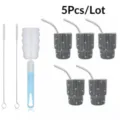 Rhinestone mini stainless steel insulated tumbler set with straws and brushes for party. - Tapered Style (With Brushes) / 5 Pieces / Black Mesh Silver Rhinestones