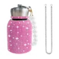Pink rhinestone insulated water bottle with pearl strap and metal chain for women daily use. - 300ml (10oz) / Rose Red (With Artificial Pearl & Chain)