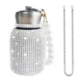 Rhinestone stainless steel water bottle with pearl strap and chain variant style details. - 300ml (10oz) / Silver (With Artificial Pearl & Chain)