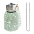 Rhinestone insulated water bottle with pearl strap and metal chain for women daily use - 300ml (10oz) / Green (With Artificial Pearl & Chain)