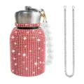 Rhinestone insulated water bottle with pearl strap and metal chain for women daily use - 300ml (10oz) / Red (Artificial Pearl & Chain Decor)