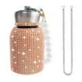 Rhinestone Insulated Water Bottle Bling Bling Stainless Steel Belly Cup with Pearl Chain - 300ml (10oz) / Gold (Artificial Pearl & Chain Decor)
