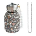 Rhinestone Insulated Water Bottle Stainless Steel Bling Tumbler with Pearl Strap - 300ml (10oz) / Leopard Print (Artificial Pearl & Chain Decor)