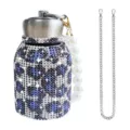 Rhinestone Stainless Steel Insulated Water Bottle with Pearl Chain Strap and Metal Sling - 300ml (10oz) / Blue Leopard Print (Artificial Pearl & Chain Decor)