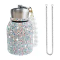 Rhinestone stainless steel thermos water bottle with pearl handle and metal chain strap - 300ml (10oz) / White Colorful (Artificial Pearl & Chain Decor)