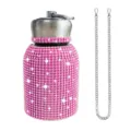 Pink rhinestone stainless steel thermos water bottle with chain strap for daily sports and gifts. - 300ml (10oz) / Rose Red (With Chain)