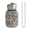 Bling rhinestone insulated belly water bottle with chain sparkling crystal tumbler cup - 300ml (10oz) / Leopard Print (With Chain)