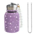Rhinestone Insulated Water Bottle Purple Belly Cup with Pearl Chain and Metal Strap Variant - 300ml (10oz) / Purple (With Artificial Pearl & Chain)