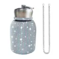 Rhinestone Stainless Steel Insulated Water Bottle with Chain Strap Portable Cute Belly Cup - 300ml (10oz) / Blue (With Chain)