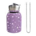Purple rhinestone insulated water bottle with metal chain, bling stainless steel tumbler. - 300ml (10oz) / Purple (With Chain)