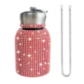 Rhinestone stainless steel vacuum flask with chain, portable shiny water bottle for women. - 300ml (10oz) / Red (With Chain)