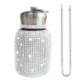 Bling rhinestone stainless steel water bottle with chain portable cute thermal cup for girls - 300ml (10oz) / Silver (With Chain)