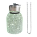 Bling rhinestone stainless steel thermos cup with chain, portable big belly water bottle. - 300ml (10oz) / Green (With Chain)
