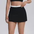 Détail de jupe de sport taille haute, jupe de tennis colorblock avec ceinture côtelée, sport. - S / Bas / Noir Premium