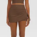 High waist pleated two-in-one yoga skirt active fitness running athletic shorts brown - S / Bottoms / Chestnut Brown