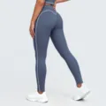 High-waisted yoga pants with contrast piping, double-sided nylon fabric for fitness running. - S / Bottoms / Dark Blue