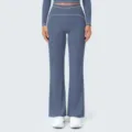 High-waist contrast piping flared yoga pants, professional sports fitness activewear detail. - S / Bottoms / Dark Blue