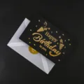 Schwarze Heissfolienpraegung Geburtstagsgrusskarte mitweissem Umschlag fuer Feierwuensche. - Buntes Party-Stil