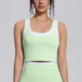 Soutien-gorge de sport côtelé en deux pièces, tissu extensible respirant pour yoga. - S / Haut (7154) / Vert Fruit Léger
