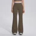 Pantalon de yoga évasé taille haute pour femme, pantalon de sport fitness bicolore. - S / Bas / Café Thé Brûlé