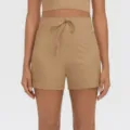 Pantalones cortos deportivos de talle alto con cordón y bolsillos para yoga fitness. - S / Bottoms / Cacao