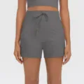 High-waisted drawstring athletic yoga shorts with side pockets for women fitness activewear - Dark Gray