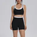 Women colorblock sports bra and biker shorts activewear set for yoga fitness running. - S / Top And Bottom / Premium Black